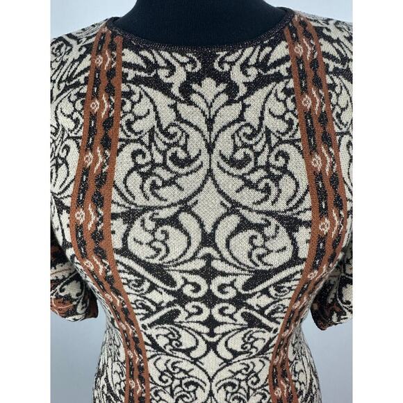 Flying Tomato Size Large Jacquard Metallic Sweater Dress Puff Sleeves Baroque - Picture 3 of 14